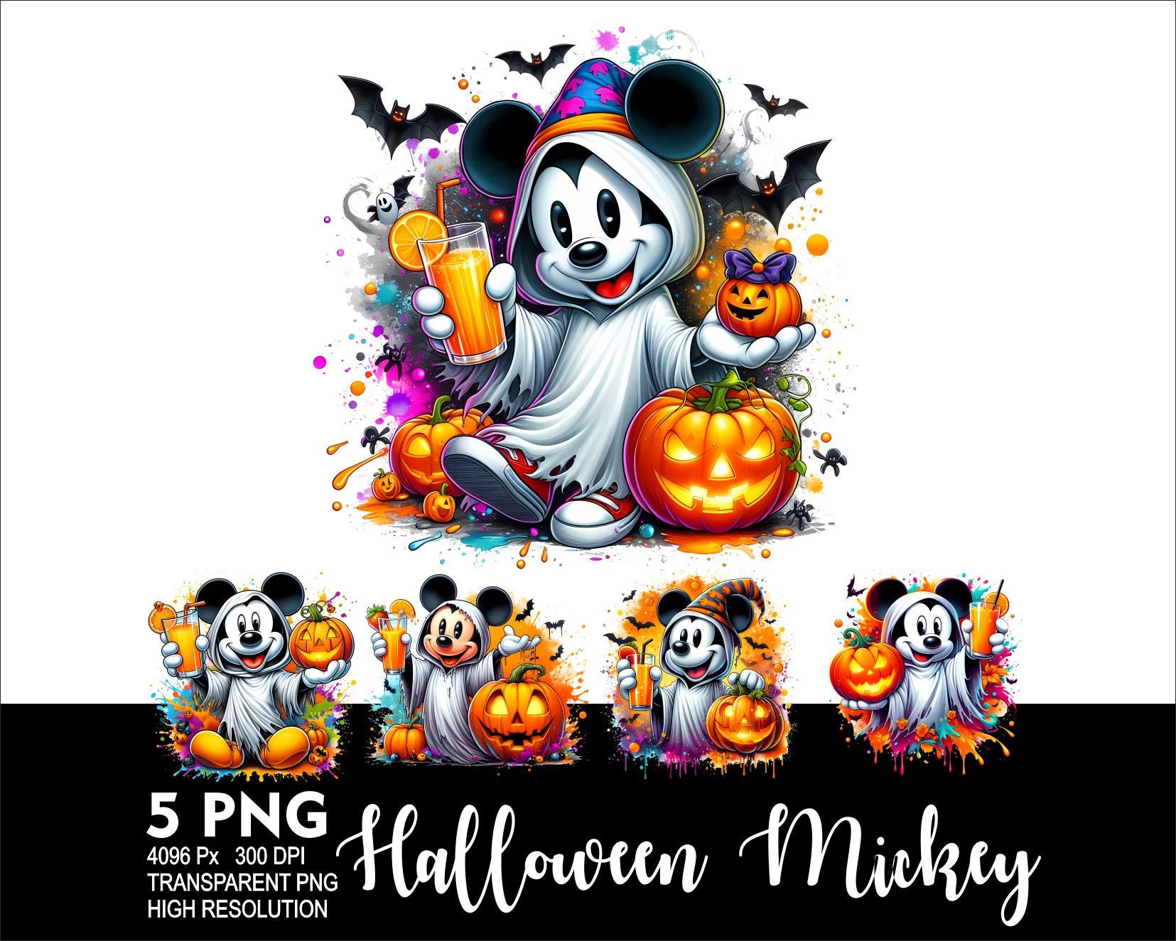 Halloween Mickey Ghost 5 PNG Design for Sublimation Png 300DPI High Resolution Png Tshirt Mug Tumpler Mouse Design