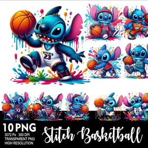Koszykówka Stitch 10 PNG Design do sublimacji Png 300DPI Wysoka rozdzielczość Png Tshirt Kubek Tumbler Stitch Koszykówka Design
