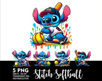 Stitch Softball 5 PNG Design for Sublimation Png 300DPI High Resolution Png Tshirt Mug Tumpler Stitch Kids Design Softball Stitch