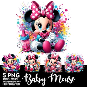 Diseño PNG de Minnie Bebé 5 para sublimación, PNG de alta resolución (300 DPI), diseño para camisetas, tazas y vasos.