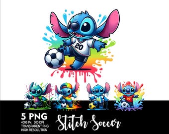 Stitch Soccer 5 PNG Design for Sublimation Png 300DPI High Resolution Png Tshirt Mug Tumpler Stitch Kids Design Soccer Stitch