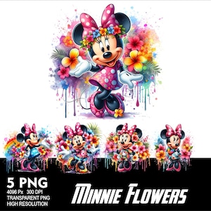Flowers Mouse Girl 5 PNG Design WaterColor Sublimation Png 300DPI High Resolution Png Tshirt Mug Tumpler Hawaii Flover Minnie Design