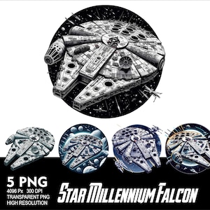 Diseño PNG del Halcón Milenario 5 de Star Wars para sublimación de acuarela, PNG, 300 DPI, alta resolución, PNG, camiseta, taza, vaso, diseño de naves de Star Wars