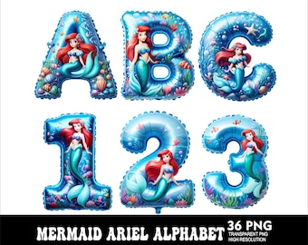 リトルマーメイドの落書きアルファベット、アリエル姫、水中の