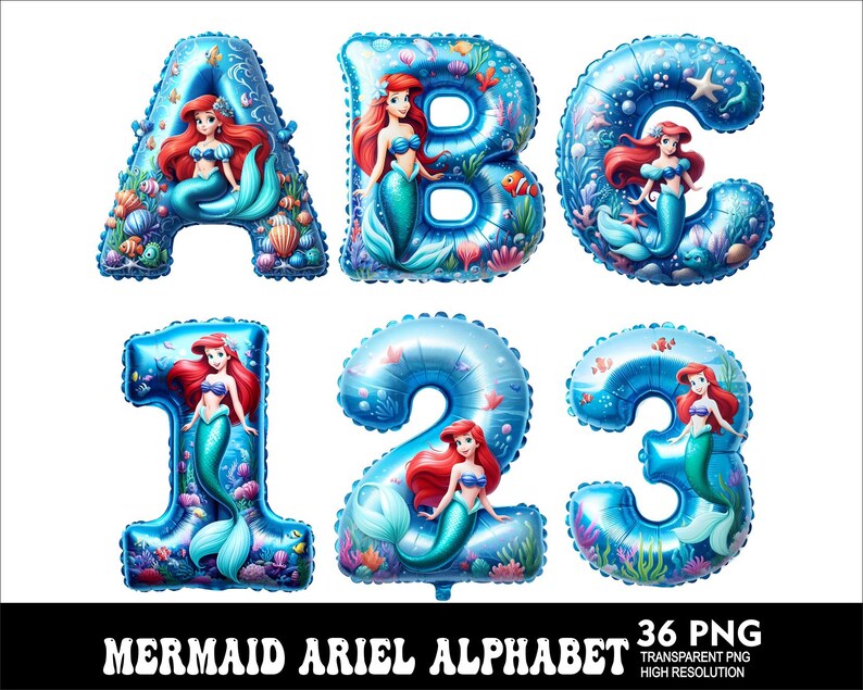 Mermaid Princess Ariel Alphabet PNG Letters Design Girl Mermaid Ariel ...