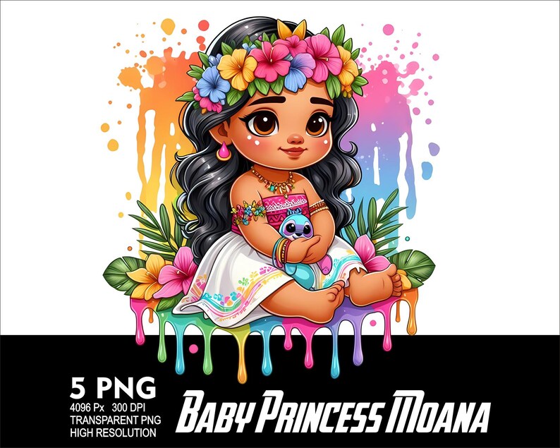 Prinsessan Vaiana Baby 5 PNG Design Sublimering Png 300 DPI Högupplöst Png T-shirt Mugg Tumpler Klistermärke Png Vaiana Prinsessdesign bild 6