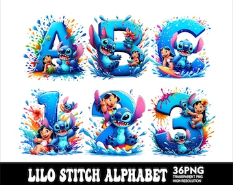 Cartoon Lilo Stitch Alphabet PNG letters Design Stitch Letters Png Baby Party Font