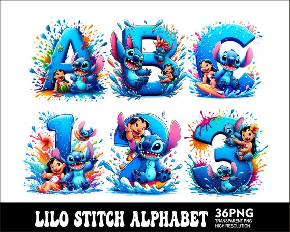 Cartoon Lilo Stitch Alphabet PNG letters Design Stitch Letters Png Baby Party Font