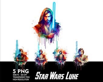 Star Wars Jedi Luke 5 PNG Design for WaterColor Sublimation Png 300DPI High Resolution Png Tshirt Mug Tumpler Starwars Hero Design