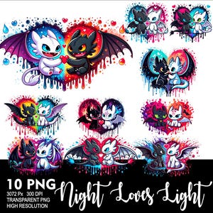 Loves Toothless Night Fury and Light Fury 10 PNG Black Dragon Design for Sublimation Png 300DPI High Resolution Png Tshirt Mug Tumpler