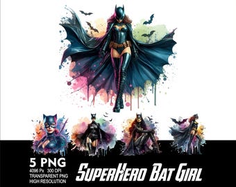 Superhero Bat Girl 5 PNG Mouse Design for Sublimation Png 300DPI High Resolution Png Tshirt Mug Tumpler Woman Hero Design Png