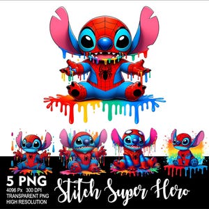 Stitch Hero Spider Boy 5 png-ontwerp voor sublimatie png 300 dpi hoge resolutie png-t-shirt mok beker sticker png-steek superheld ontwerp