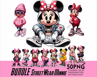 50 BUNDLE Streetwear Mouse Girl Clipart PNG Mouse Design for Sublimation Png 300DPI High Resolution Png Tshirt Mug Tumpler Cartoon Mouse