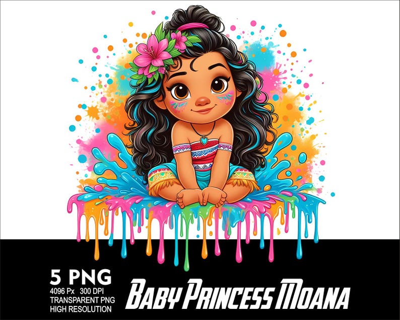 Prinsessan Vaiana Baby 5 PNG Design Sublimering Png 300 DPI Högupplöst Png T-shirt Mugg Tumpler Klistermärke Png Vaiana Prinsessdesign bild 2