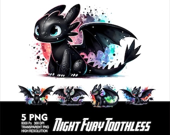 Cartoon Toothless Night Fury Watercolor 5 PNG Toothless Design for Sublimation Png 300DPI High Resolution Png Tshirt Mug Tumpler