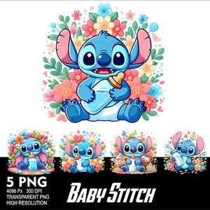 Baby Stitch Flower 5 PNG Design Sublimation Png 300DPI High Resolution Png Tshirt Mug Tumpler Sticker Png Stitch Baby Design