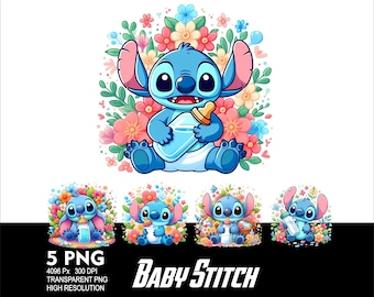 Baby Stitch Flower 5 PNG Design Sublimation Png 300DPI High Resolution Png Tshirt Mug Tumpler Sticker Png Stitch Baby Design