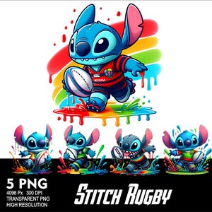Stitch Rugby 5 PNG Design pour sublimation Png 300 DPI haute résolution Png Tshirt Mug Tumpler Stitch Kids Design Stitch Rugby V2