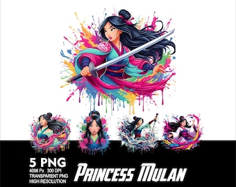 Princess Mulan 5 PNG Design Sublimation Png 300DPI High Resolution Png Tshirt Mug Tumpler Sticker Png Cartoon Mulan Princess Design