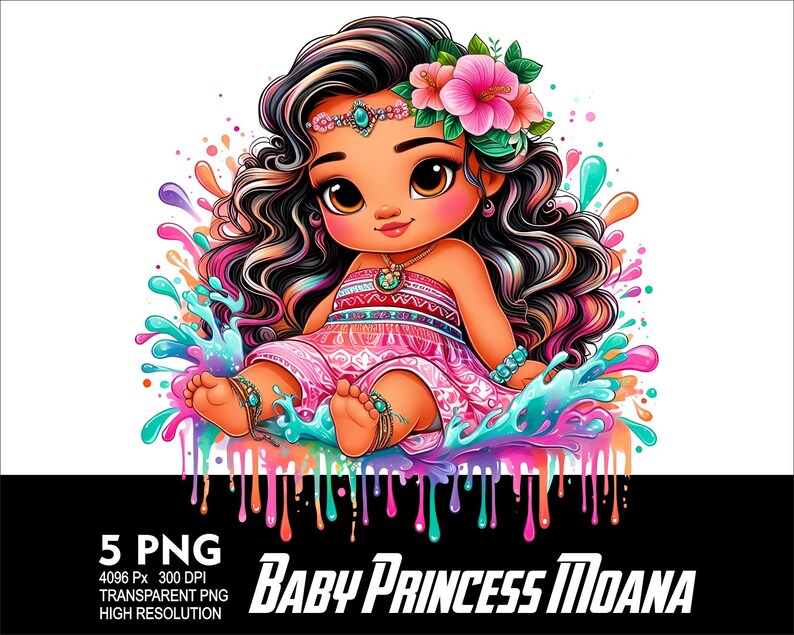 Prinsessan Vaiana Baby 5 PNG Design Sublimering Png 300 DPI Högupplöst Png T-shirt Mugg Tumpler Klistermärke Png Vaiana Prinsessdesign bild 3