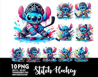 Diseño PNG de hockey Stitch 10 para sublimación, PNG de alta resolución (300 DPI), diseño de hockey Stitch para camisetas, tazas y vasos.