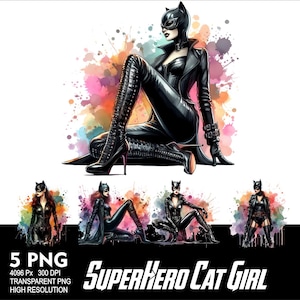 Super-héros CatGirl 5 PNG Souris pour sublimation Png 300 DPI haute résolution Png Tshirt Mug Gobelet Femme Héros Design Png