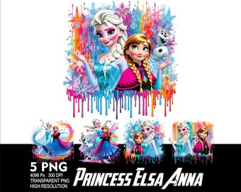 Princess Elsa and Anna 5 PNG Design Sublimation Png 300DPI High Resolution Png Tshirt Mug Tumpler Sticker Png Frozen Princess Design