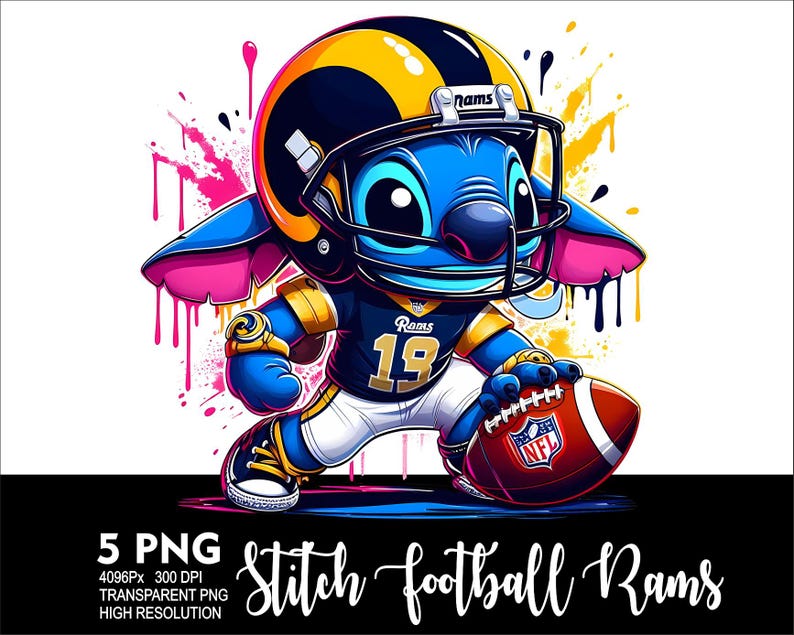 Stitch Football Rams 5 PNG Design for Sublimation Png 300DPI High ...