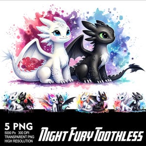 Cartoon Night Fury en Light Fury Aquarel 5 PNG Tandeloos Ontwerp voor Sublimatie Png 300 DPI Hoge Resolutie Png T-shirt Mok Tumpler
