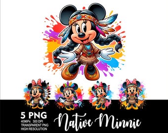 Minnie Native Indian 5 PNG Design for Sublimation Png 300DPI High Resolution Png Tshirt Mug Tumpler Mouse Indian Design