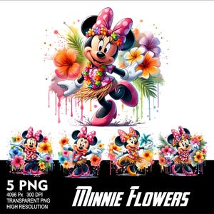 Flowers Minnie 5 PNG Design WaterColor Sublimation Png 300DPI High Resolution Png Tshirt Mug Tumpler Hawaii Flover Mouse Design