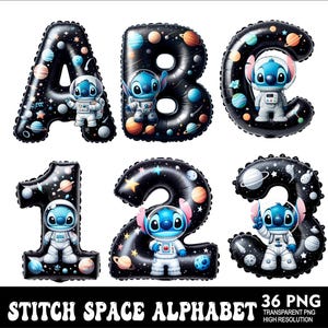 Letras PNG del alfabeto de Deep Space Stitch Diseño de letras de Stitch Space Png Fuente de fiesta de bebé