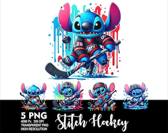 Diseño PNG de Stitch Hockey Kids 5 para sublimación, PNG de alta resolución (300 DPI), ideal para camisetas, tazas y vasos. Diseño de Stitch Hockey Kids.