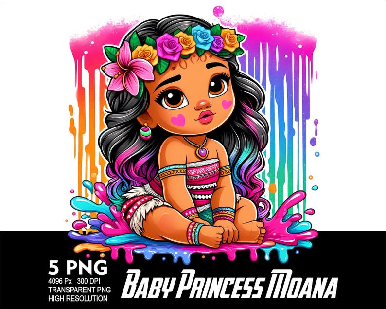 Prinsessan Vaiana Baby 5 PNG Design Sublimering Png 300 DPI Högupplöst Png T-shirt Mugg Tumpler Klistermärke Png Vaiana Prinsessdesign bild 4