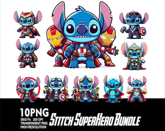 Stitch Hero BUNDLE 10 PNG Design for Sublimation Png 300DPI High Resolution Png Tshirt Mug Tumpler Sticker Png Stitch Superhero Design