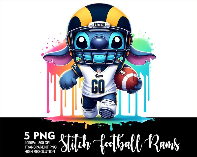 Stitch Football Rams 5 PNG Design for Sublimation Png 300DPI High ...