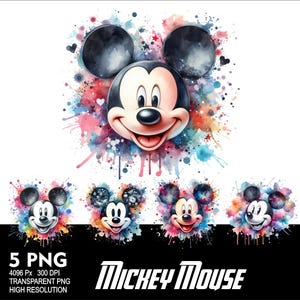 Mickey Water Color 5 PNG Design for Sublimation Png 300DPI High Resolution Png Tshirt Mug Tumpler Mouse Design Mickey