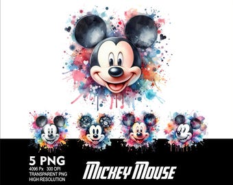 Mickey Water Color 5 PNG Design for Sublimation Png 300DPI High Resolution Png Tshirt Mug Tumpler Mouse Design Mickey