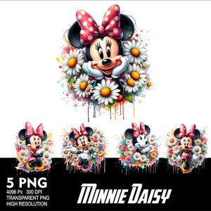 Daisy Minnie 5 PNG Design WaterColor Sublimation Png 300DPI High Resolution Png Tshirt Mug Tumpler Daisy Mouse Design