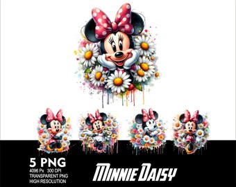 Daisy Minnie 5 PNG Design WaterColor Sublimation Png 300DPI High Resolution Png Tshirt Mug Tumpler Daisy Mouse Design