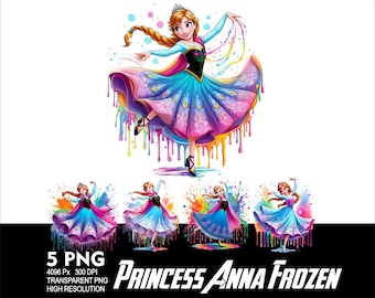 Diseño PNG de la Princesa Anna de Frozen 5 para sublimación, PNG de alta resolución (300 DPI), PNG para camisetas, tazas, vasos y pegatinas.