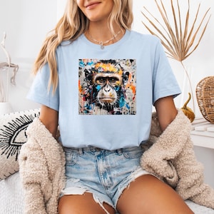 Monkey Graffiti T-Shirt, Unisex Tee, Vibrant Urban Multicolor Street Art, Abstract Spray Paint Graphic Shirt, Short Sleeve Top