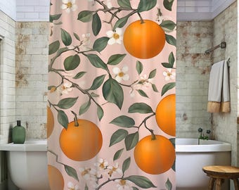 Tenda da doccia con arance, decorazione unica per il bagno con frutta botanica I Rosa