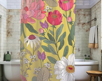 Botanical Fabric Shower Curtain: Boho Floral Yellow