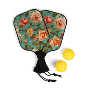 Vintage Roses Pickleball Paddle Set: Wooden Paddles & Balls