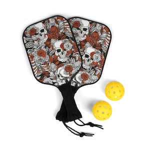 Vintage Skeleton Pickleball Paddles Set Pickleball Set 2 Paddles 2 Balls Equipment for Pickleball Lovers Gift for Her Pickle Ball Paddles