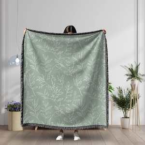 Botanical Woven Cotton Blanket: Floral Tapestry Throw