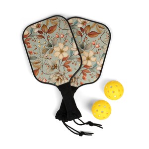 Vintage Floral Pickleball Paddle Set: Wooden Paddles & Balls