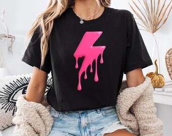 Pink Lightning Bolt Graphic Tee: Street Art Lip Print Unisex T-Shirt