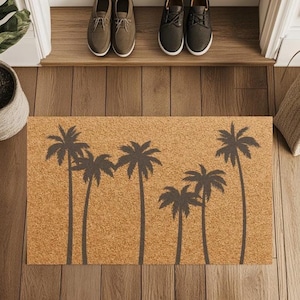 Tropical Palm Tree Coir Doormat: Non-Slip Entry Front Door Rug
